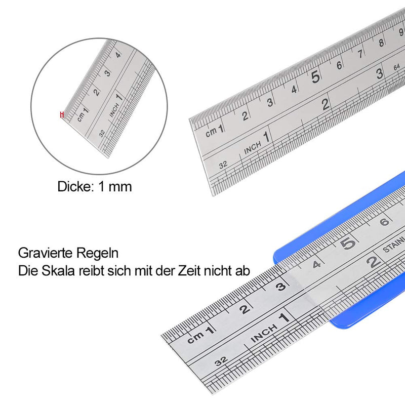 3 pieces stainless steel metal ruler, 15 cm/20 cm/30 cm | Precision double scale edge steel ruler for engineering, teaching and office