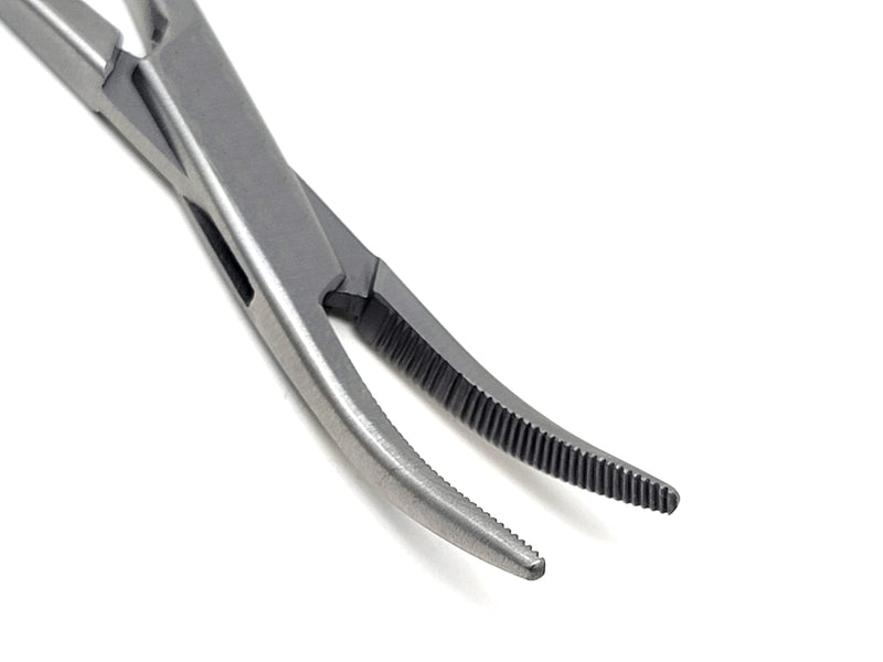 Hemostat Locking Forceps 5" Curved with Full Serrated Jaws Ideal for Clamping, Fishing, Firefighters Nurses Doctors + More (Gold Handle) Gold Handle