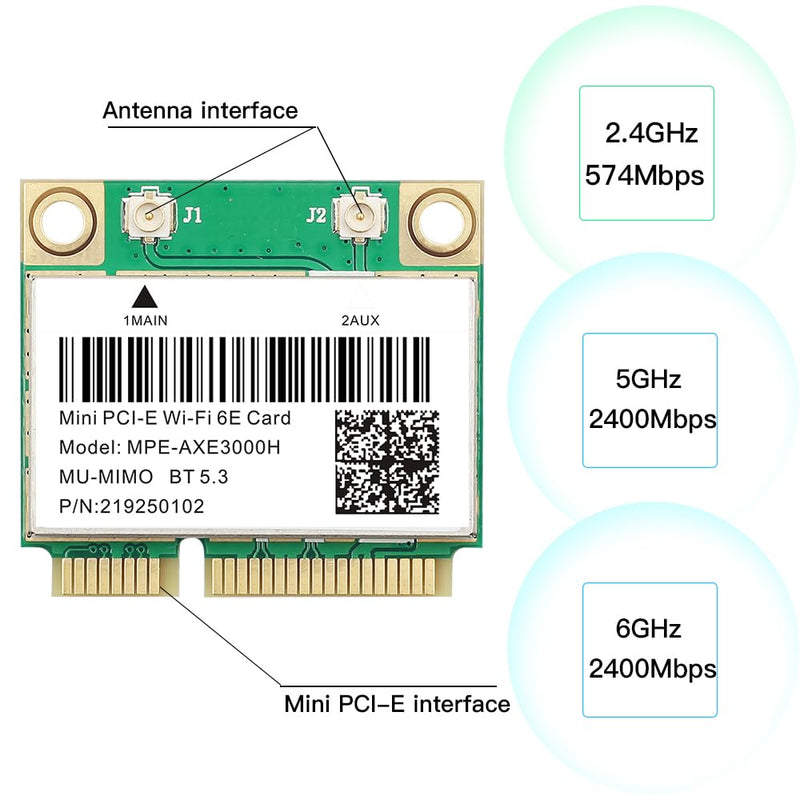 WiFi 6E Half Mini PCI-E WiFi Network Card 802.11AX AC MPE-AXE3000H 2.4GHz 5GHz 6GHz 5400Mbps Wireless Card BT5.2 MU-MIMO Mini PCIe Wi-Fi 6E Adapter OFDMA vPro for Windows 10/11 PC Laptops