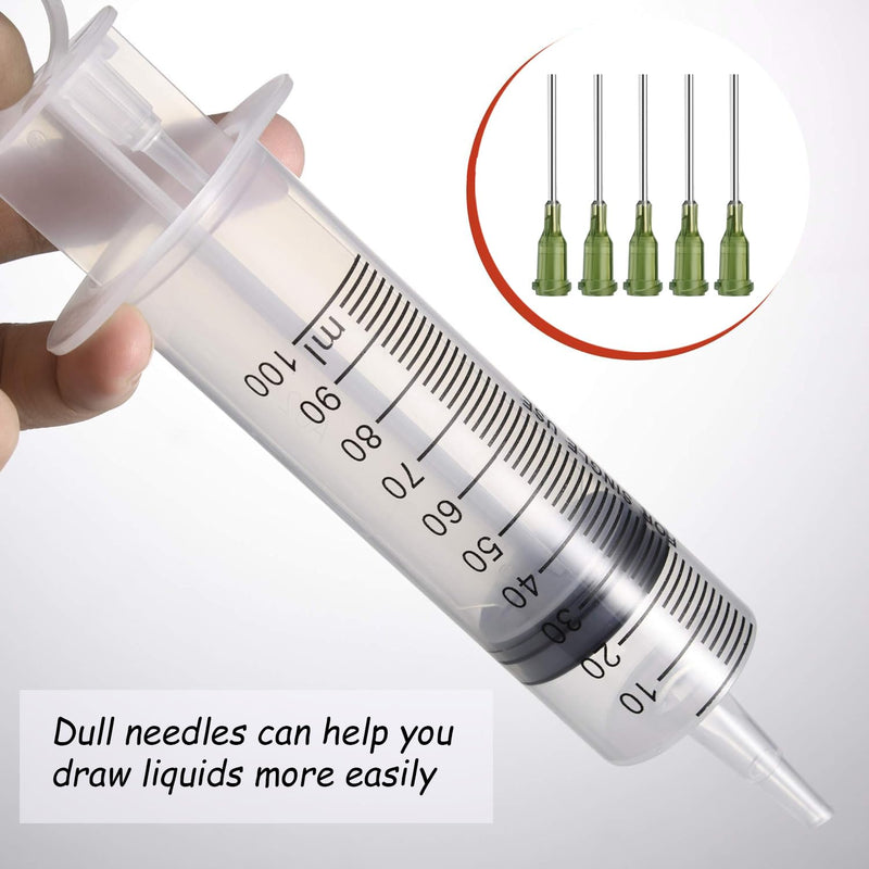 Syringes 100 ml Pack of 5 Syringes 100 ml with Blunt Needle | Sterile packed dosing syringe reusable for feeding plant irrigation engine oil or brake fluid