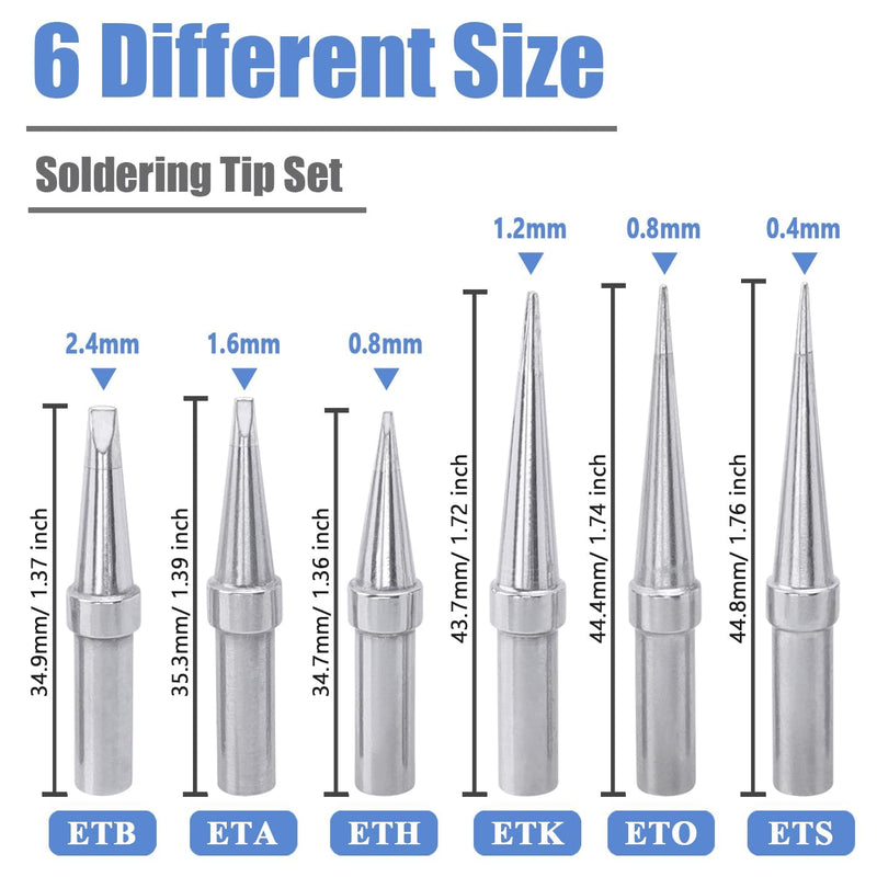 Mesee 6 piece soldering iron replacement soldering tips set, copper soldering tips, soldering tip, lead-free soldering iron kit, tip soldering tips, low temperature soldering iron tips for soldering station, welding, soldering