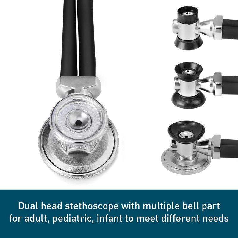 SCIAN Stethoscope Sprague Rappaport for Doctors, Nurses, Med Students, and Home Use, Multi-Functional Cardiology Stethoscope Dual Head with Adult, Pediatric, and Infant Convertible Bell (Black) Black