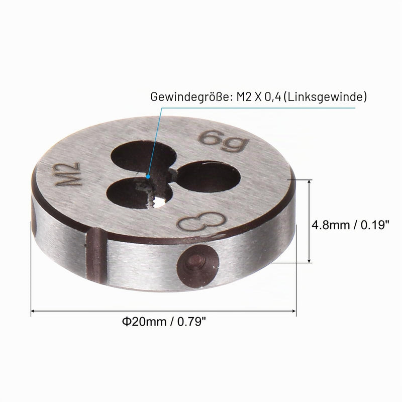 QUARKZMAN 2 Pieces Round Die Metric M2 x 0.4 Thread (Left Thread) Alloy Tool Steel Die Repair Tool