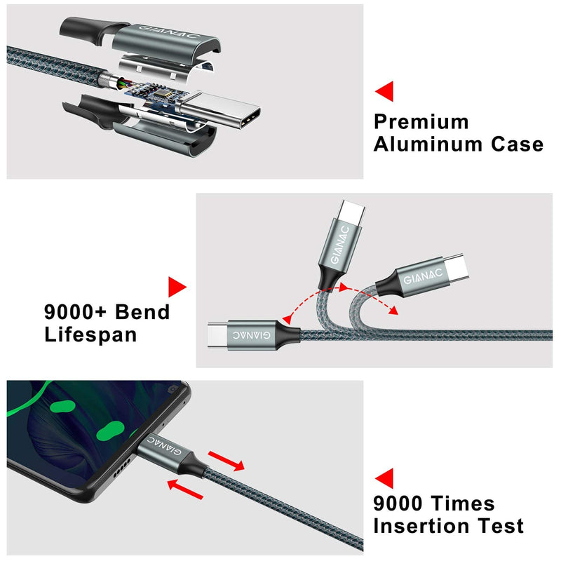 GIANAC USB C cable, [2 pieces 3 m] 3.1A charging cable USB C nylon fast charging and synchronization cable USB C for Samsung S10/S9/S8te 10te 9, Huawei P30/P20/Mate 20, Sony Xperia 3M+3M