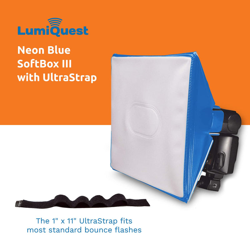 LumiQuest SoftBox III, Mini SoftBox Diffuser, Flash SoftBox Diffuser & Light Diffuser Photography, Small SoftBox, Portable SoftBox, Universal Design for External Camera Flashes, Black Neon Blue