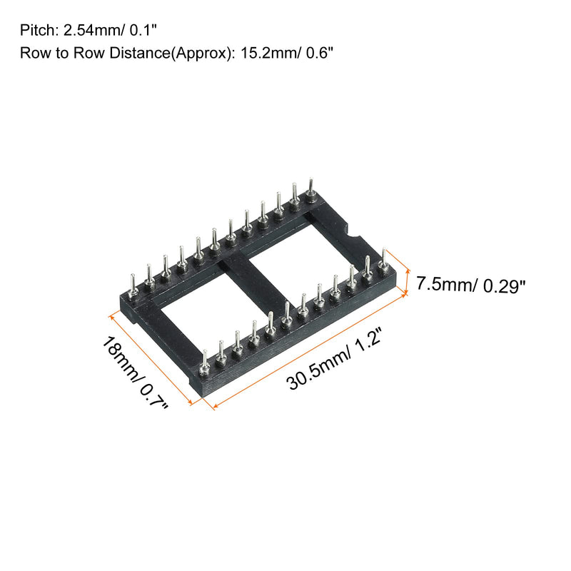 sourcing map DIP IC Chip Socket Adapter Flat Pin 24P 2.54mm Pitch IC Socket for PCB Board Chip, 30.5x10x7.5mm, 6 Pack