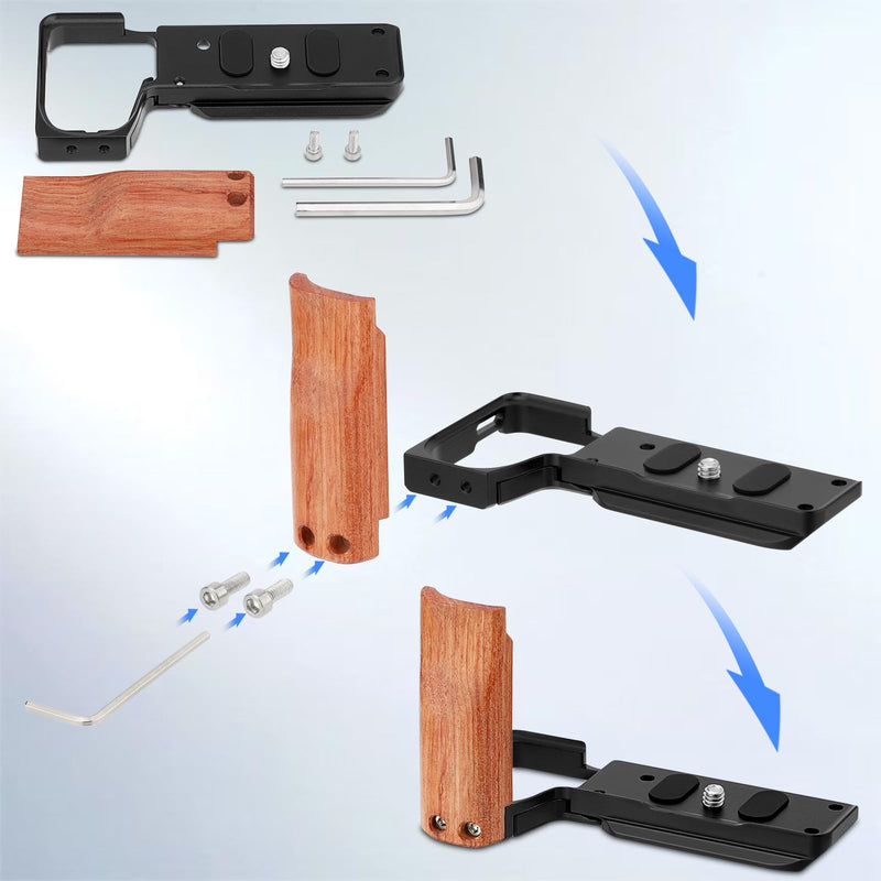 Leftfoto ZV-E10II Handgrip L-Shape Bracket with Rose Wooden Grip for Sony Alpha ZV-E10II Camera with Built-in Bottom Arca Quick Release Plate,Black Black