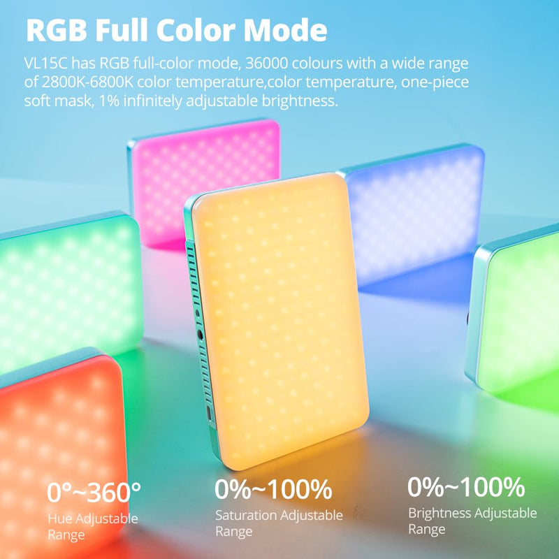 AMBITFUL Video Lighting with APP Control, RGB Full Colour, 10 FX Effects, Hot Shoe Base for Photography Video Lighting Studio, CRI/TLCI 95+ （VL15C VL15C
