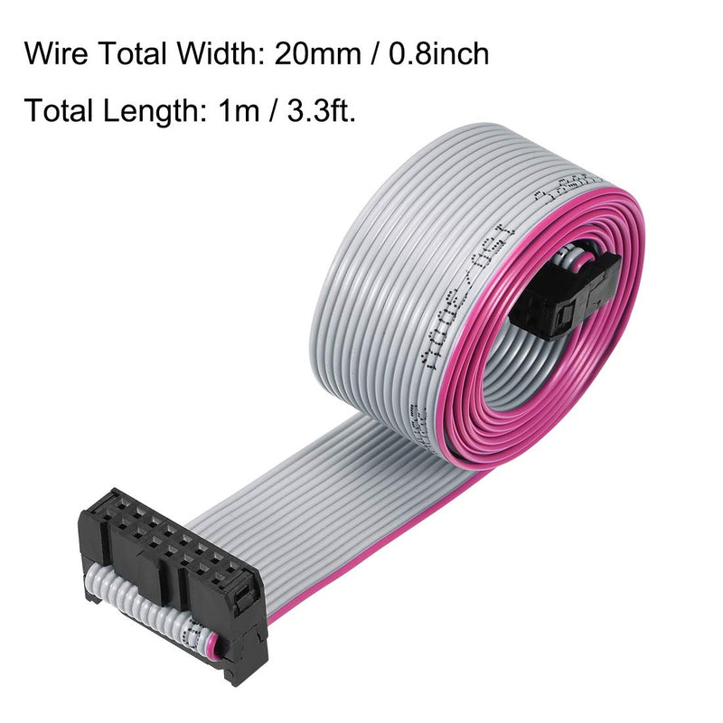 uxcell IDC Wire Flat Ribbon Cable FC/FC Connector A-Type 16 Pins 2.54mm Pitch 1m Length Gray