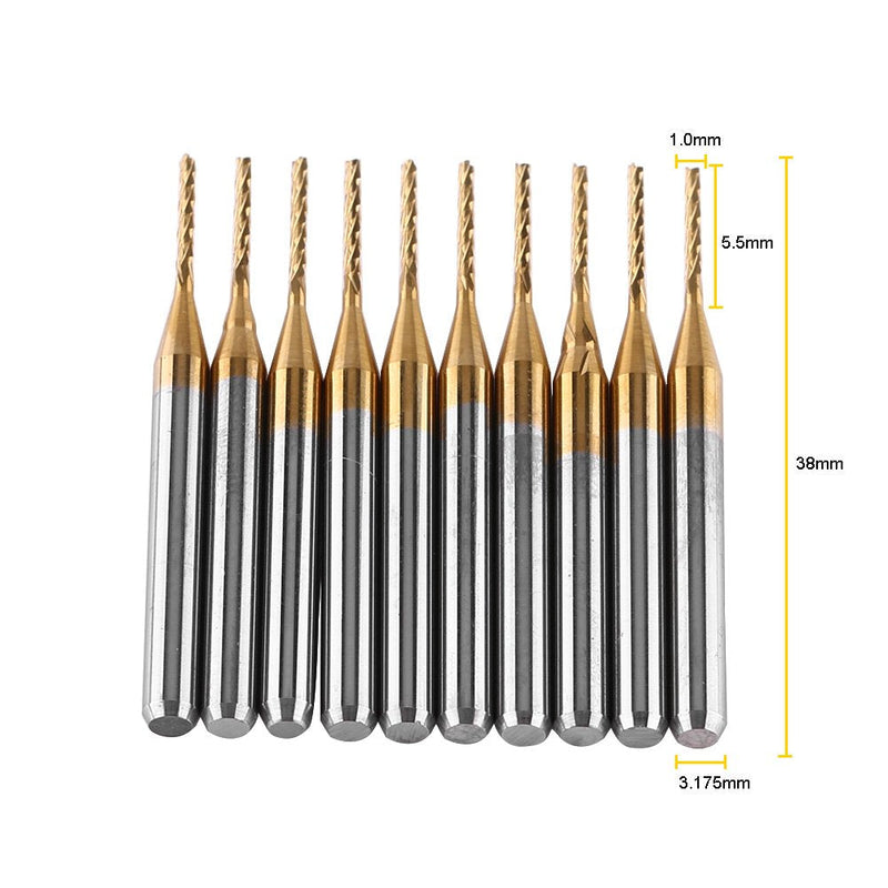 10pcs Carbide End Mill Coat Milling Cutter Engraving Bits Rotary Burrs Set 3.175mm x 1mm 38x3.175x1mm