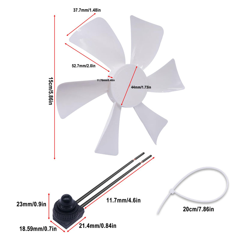 weideer 6 inch RV Vent Fan Blade with 12V RV Vent Motor D-Shaft Replacement RV Bathroom Vent Fan Motor with 2 Screws 2 Zip Ties and Switch K-037-X-FSZK