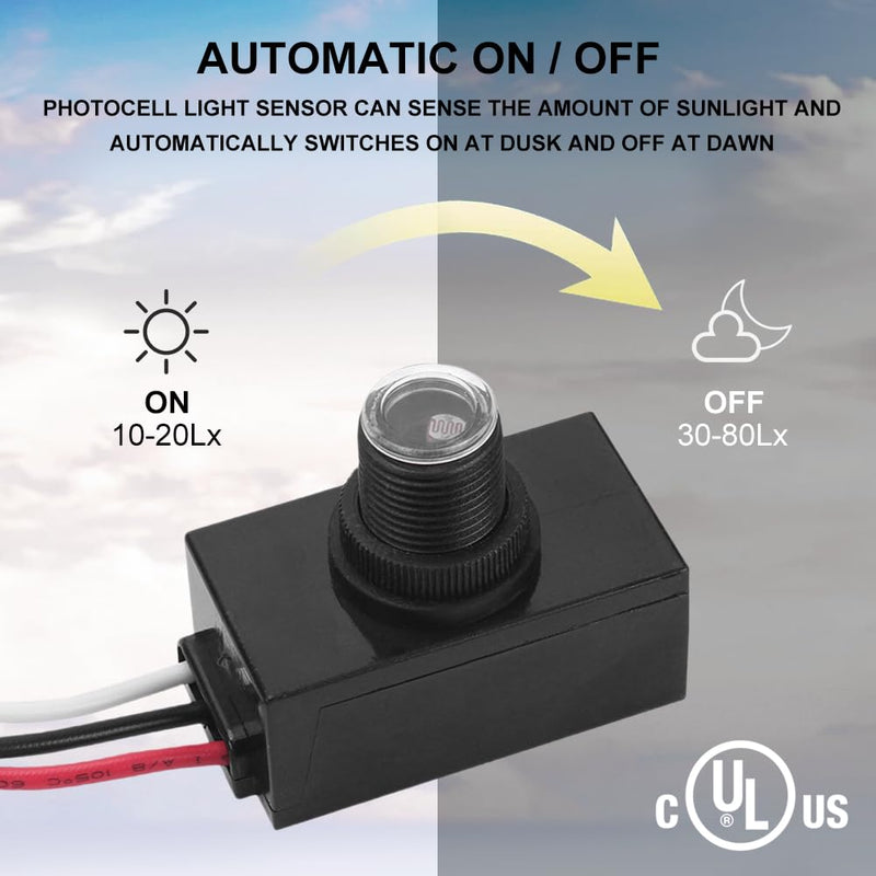 4 Pack Outdoor Photocell Light Sensor,Dusk to Dawn Photo Control Sensor,Auto on Off Hard-Wired Lamp Post Eye Light Control,Photoelectric Switch for Lighting Fixtures 4