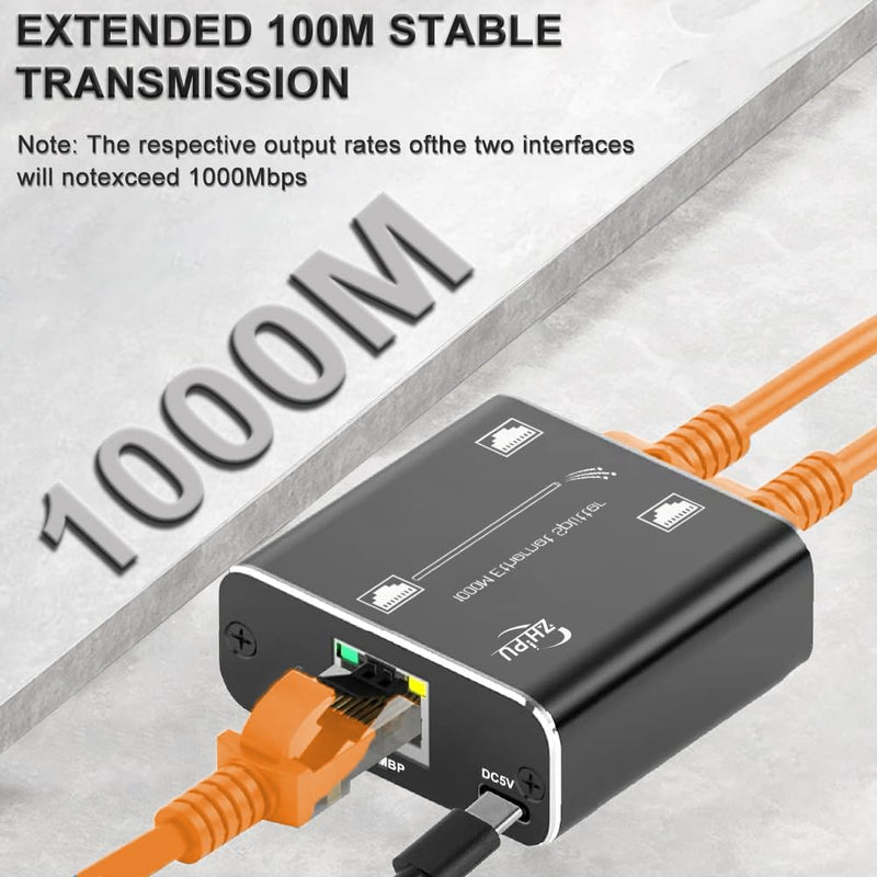 3 Port Ethernet Splitter - 1 in 2 Out High Speed 1000Mbps Gigabit Ethernet Splitter with USB Power Cable for Cat5/5e/6/7/8 Cable 3 Port Ethernet Splitter