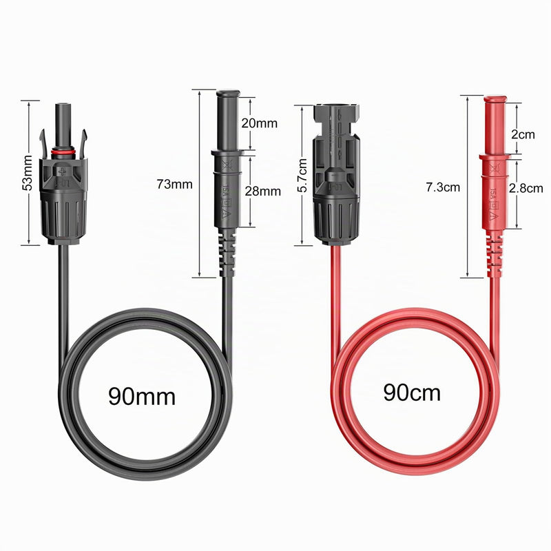 Safety Banana Plug to Solar Plugs Silicone Test Leads | Pack of 2 red black, 1 m, 1000 V/15 A, for photovoltaic solar cell system