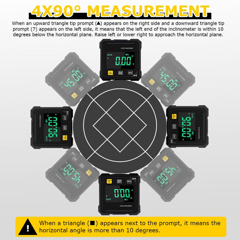 Digital Protractor Magnetic 4-Sided Magnetic Digital Protractor with Laser IP54 Waterproof Digital Spirit Level with LCD Display for Woodworking, Construction, Decoration (Red Light) Red Light