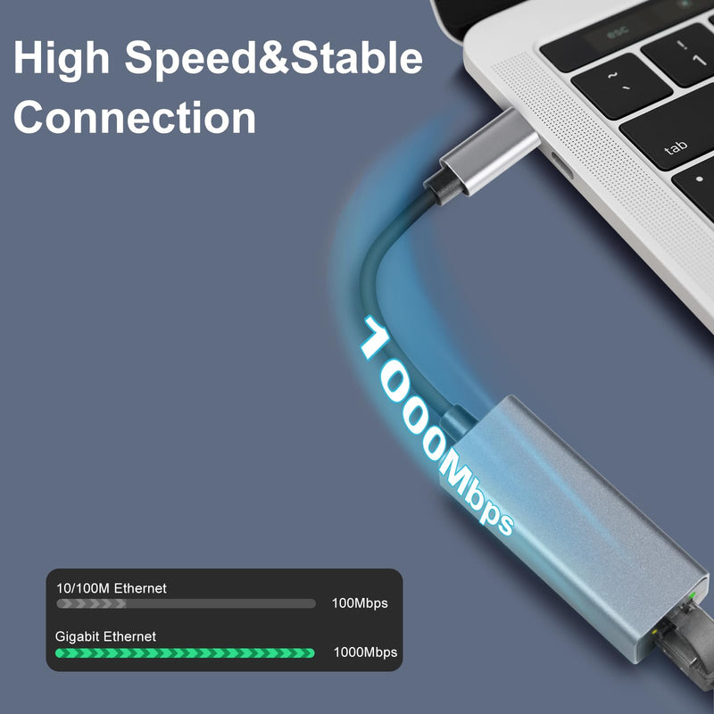 Adesso AUH-5000 USB-C to Ethernet Network Adapter - Gigabit Speed, Aluminum Alloy Case, LED Indicator, Plug & Play, Compatible with Windows, Mac OS, Chrome OS, Linux - TAA Compliant