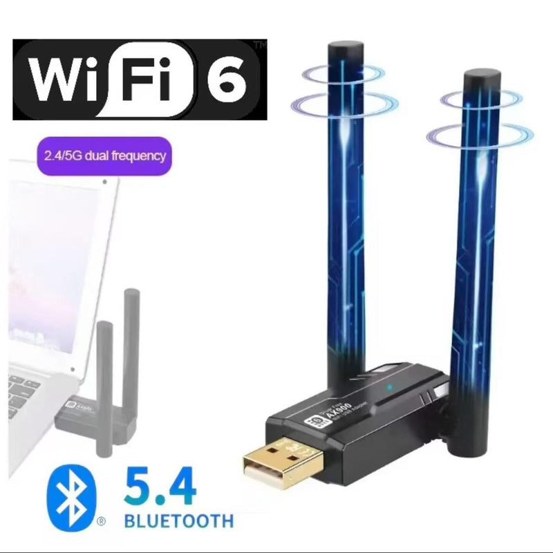 Wireless USB WiFi 6 with Bluetooth 5.4 Adapter Dual Antennas 5G/2.4G WiFi Adapter for Desktop PC MacBook Laptop Windows11/10 Wireless Network, Driver Free
