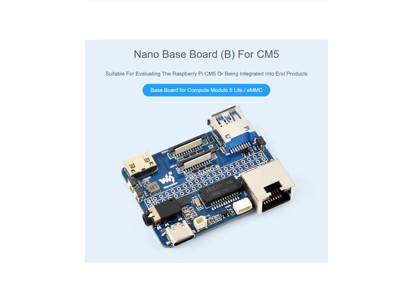 Nano Base Board (B) for Raspberry Pi Compute Module 5 Lite/eMMC,CM5 Mini Expansion Board,Integrate Multiple Peripheral Interfaces