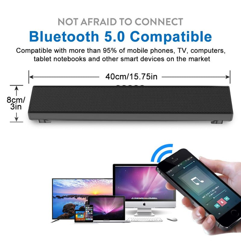 Guppy Sound Bar 15.7 Inch Soundbar for Smart TV Speaker with USB/AUX Connectivity, PC Desktop Speaker, Stereo Wireless Computer Bar Speaker, Subwoofer, for TV/Desktop/Laptop (Black)