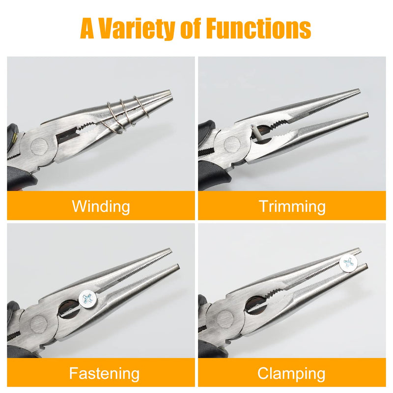 Premium Long Needle Nose Pliers- 8” & 6‘’, Paper Clamp Precision, High Carbon Steel, Soft Grip with Wire Cutter, Long Nose Cutting Pliers for Home, Fishing, Jewelry, Crafts,2pcs