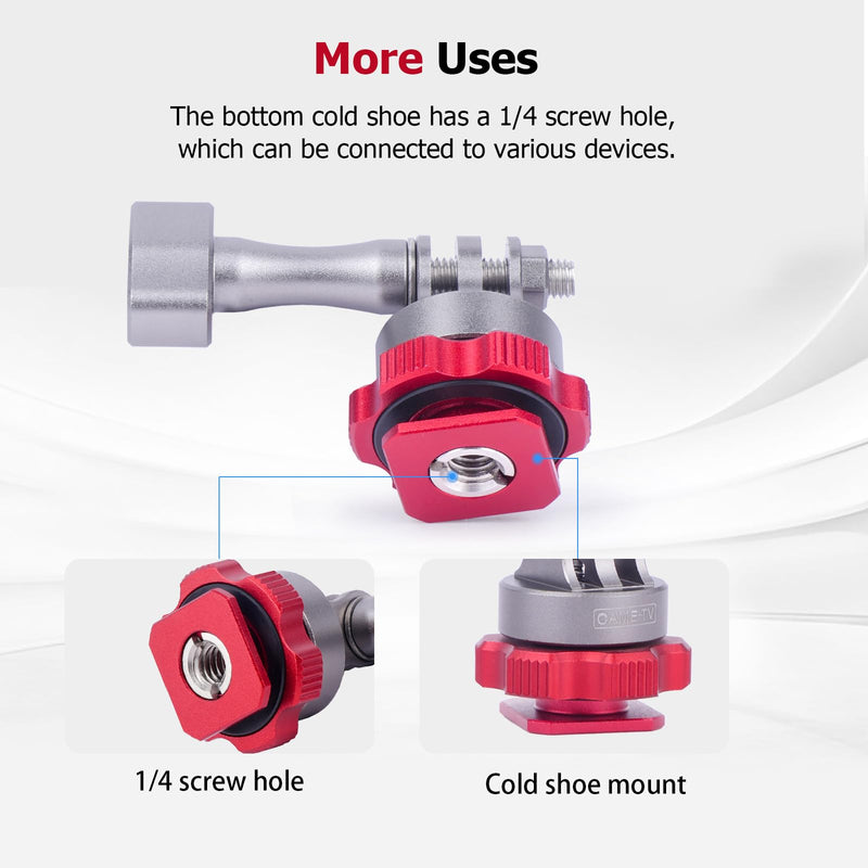 Came-TV Hot Shoe to 1/4"-3/8" Thread Adapter Converter – CNC Aluminum 90° Angle Adjustable Mount for Action Cameras, Tripods & Drone Accessories (61027)