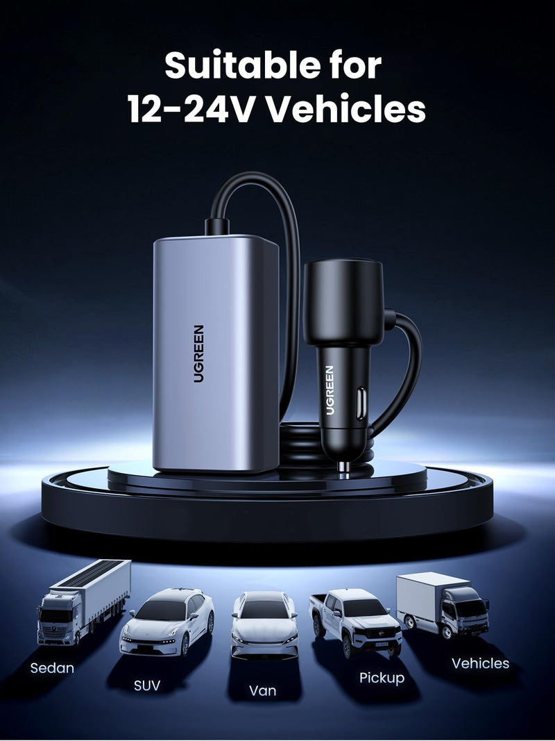 UGREEN 150W USB C Car Charger, PD 3.1 140W Car Charger Adapter Fast Charging 4-Port Cigarette Lighter USB Multi Port Charger Compatible with iPhone 17/16/15, Galaxy S24/S23, iPad, Tablet, Laptop