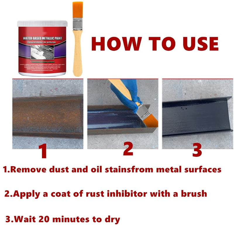 Water-Based Metal Rust Remover,Multi-Functional Car Metallic Paint,Rust Preventive Coating,Anti-Rust Chassis Universal Rust Converter with Brush (100ML)