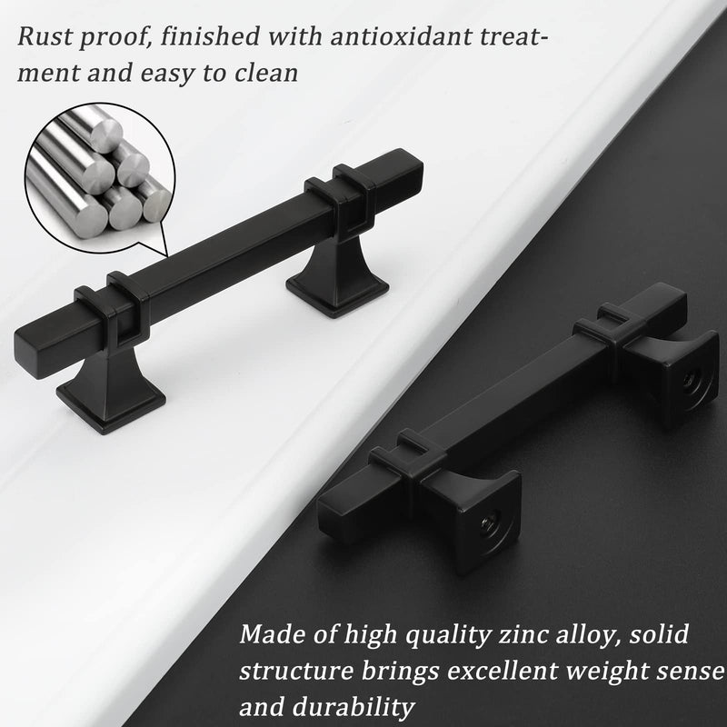 10 Pack 3 Inch Black Cabinet Handles Matte Black Cabinet Pulls, Square Kitchen Cabinet Handles Dresser Drawer Pulls Kitchen Cabinet Hardware 3 inch (76mm) Hole Center Pull 10