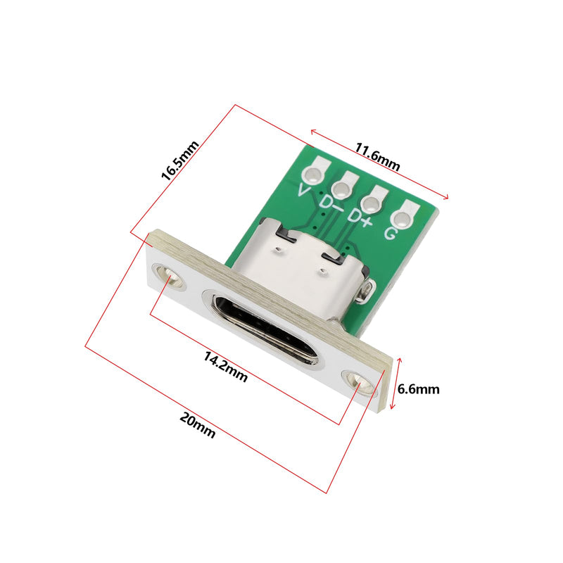 5Pcs Type C Female Socket Connector with PC Board, 24Pin USB 2.0 Pinout Panel Mount USB C Female Socket for DIY Mobile Devices Laptops Tablets