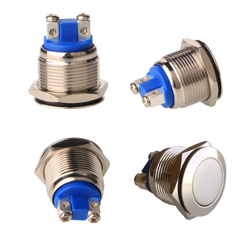 Gebildet 3 pieces momentary button screw terminals stainless steel metal waterproof button 19mm 2A 12V/24V/125V/250V (flat head) 19mm flat head momentary