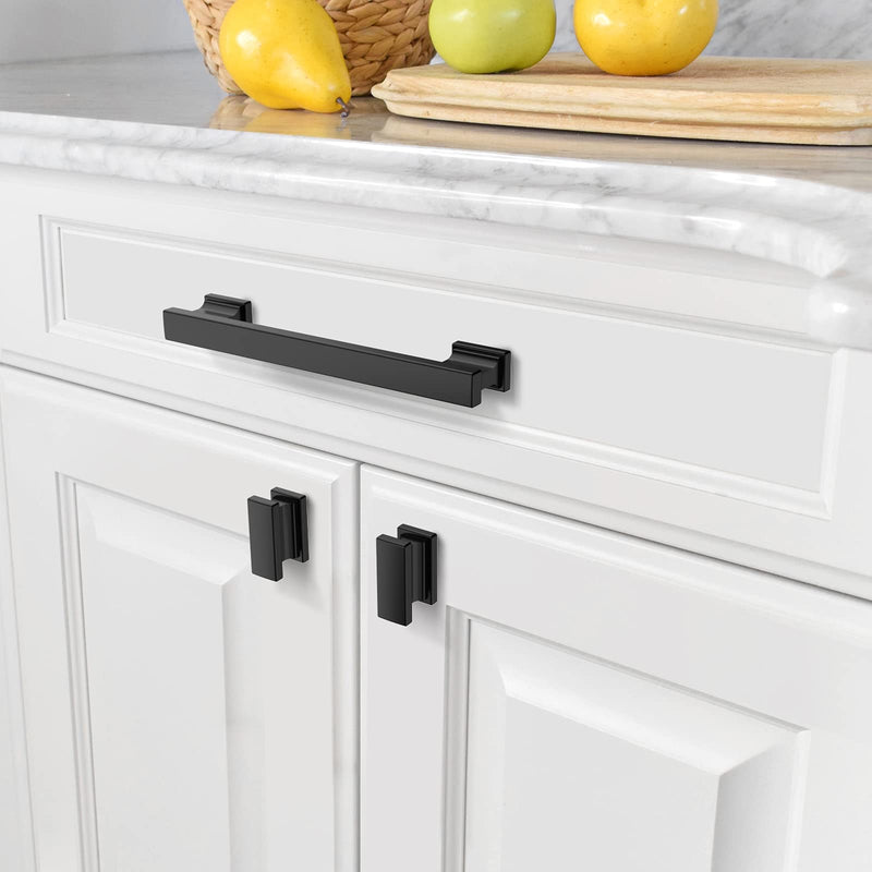 Amerdeco 10 Pack Matte Black Cabinet Knobs 1.46 Inch(37mm) Single Hole Cabinet Handles Rectangle Dresser Knobs Drawer Knobs and Pulls for Bathroom Cabinets 1.46"/37MM