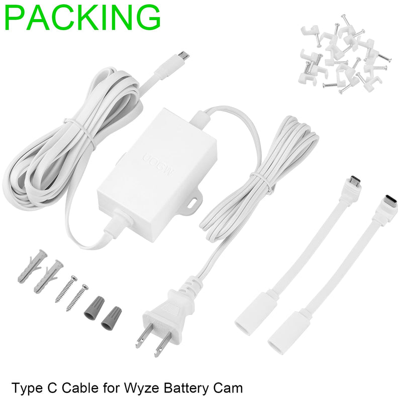 Uogw 20Ft/6m Outdoor Power Adapter Compatible with Wyze Cam Pan v3,Wyze Cam v4,Wyze OG,Wyze Cam Pan v2,Wyze Cam v3 and v3 Pro,WYZE Battery Cam Pro,5V 2A Adapter,Waterproof Power Cable for Wyze Cam