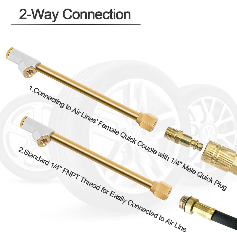 GODESON Air Chuck, 1/4" FNPT 6.4" Extended Reach Dual Head Brass Air Chuck,Heavy Duty Air Chuck for Semi, RV Dually Tires