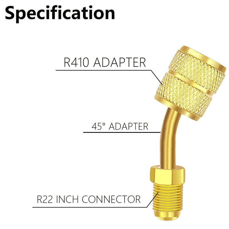 4PCS R410a Charging Vacuum Port Adapter Brass Converter With 5/16 Inch Female Quick Coupler to 1/4 Inch Male Flare for Air Conditioners HVAC 2 Straight Adapter 2 Angled Adapter