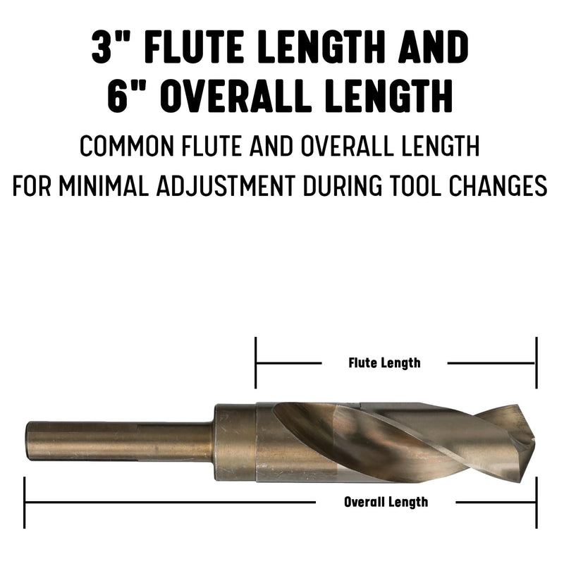 Drill America - DWDCO5/8 5/8" Reduced Shank Cobalt Drill Bit with 1/2" Shank, DWDCO Series 5/8"