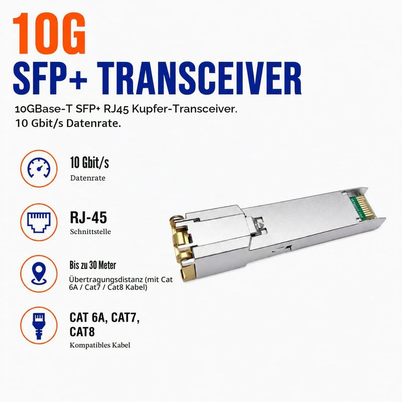 Elfcam - 10Gb SFP+ to RJ45 Transceiver Module 30m, 10Gbase-T RJ45 Connector 30 Meters, Compatible with Cisco SFP-10G-TS and Open Switch 10Gbase-T-30m