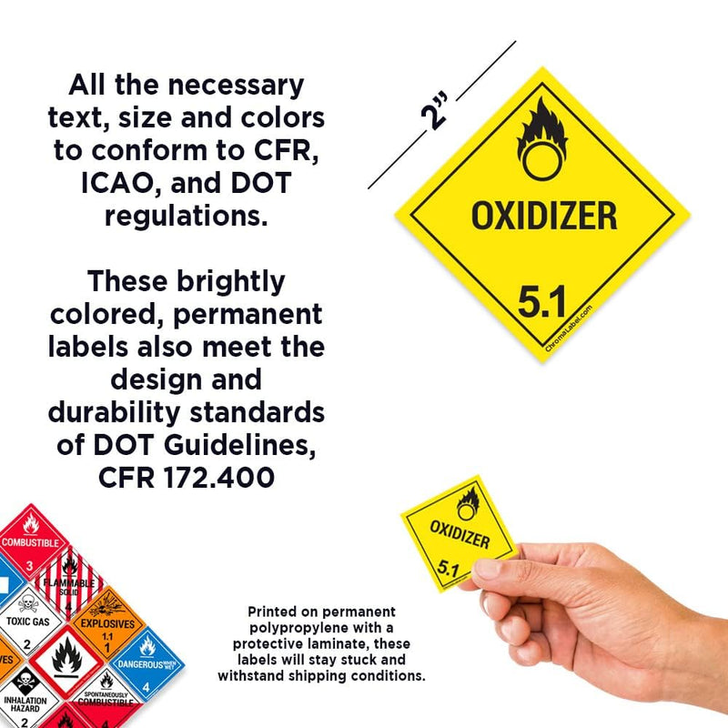 ChromaLabel 2 by 2 Permanent Durable Square D.O.T. Hazard Labels, Hazard Class 5.1 Oxidizer Label, 100/Roll 2" x 2"