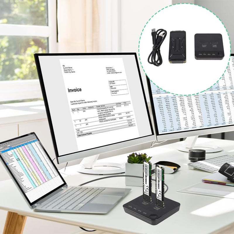 M.2 SSD Duplicator, Hard Drive Cloner Dual Bay and Dock Offline 1Gbps Reading Writing USB C to SATA Docking Station for B Key/B M Key Old SSD Data Transmission Size 2230 22242 2260 2280 22110