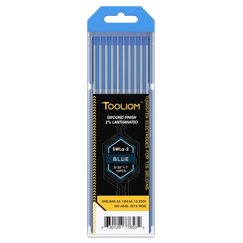 TOOLIOM Tig Tungsten Welding Tungsten Electrodes 2% Lanthanted Tungsten 3/32” x 7” (Blue,Ewla-2) 10-Pack 3/32" Blue