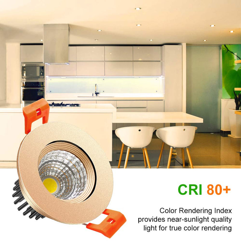 LightingWill 2inch LED Dimmable Downlight, 3W COB Recessed Ceiling Light, Warm White 3000K-3500K, CRI80, 25W Halogen Bulbs Equivalent, Gold (4Pack) Gold Trim - 4Pack