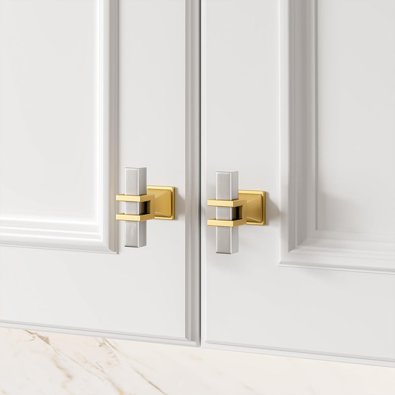 Haliwu 10 Pack Brushed Nickel Cabinet Knobs T-bar Silver&Gold Kitchen Handles Dresser Drawer Hardware T-bar knob Brushed Nickel & Matte Gold