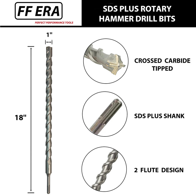 1 Inch x 18 Inch SDS Plus Rotary Hammer Drill Bit, Carbide Tipped for Brick, Stone, and Concrete (1" x 18") 1" x 18"