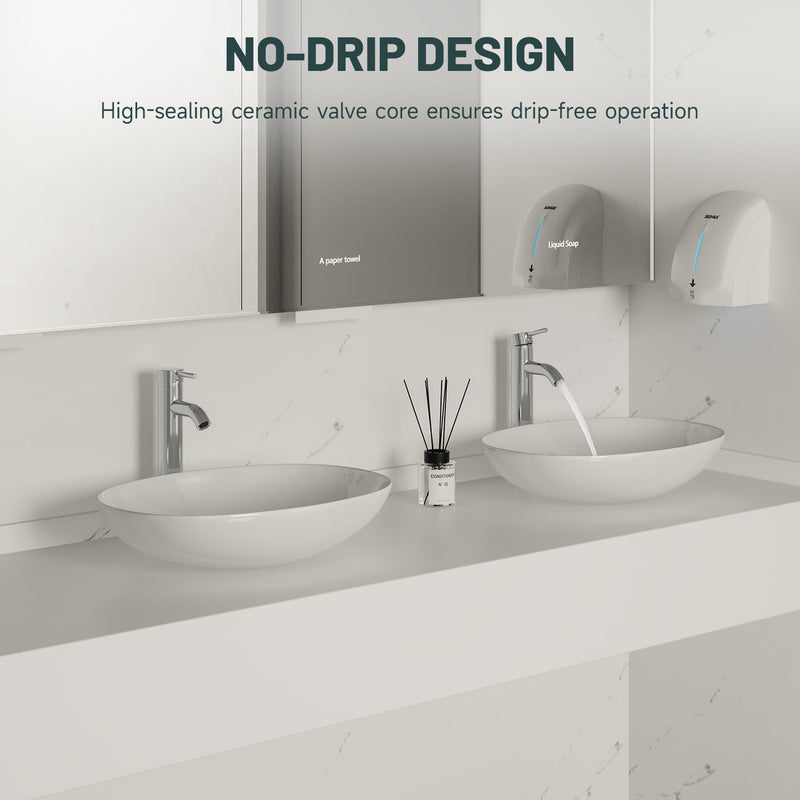 Chrome Bathroom Faucet, Greenspring Vessel Sink Faucet One Hole Single Handle Sink Faucets Modern Commercial Lavatory Vanity Bowl Faucets with Supply Line, Brass, Tall Body Chrome High-No Drain Set