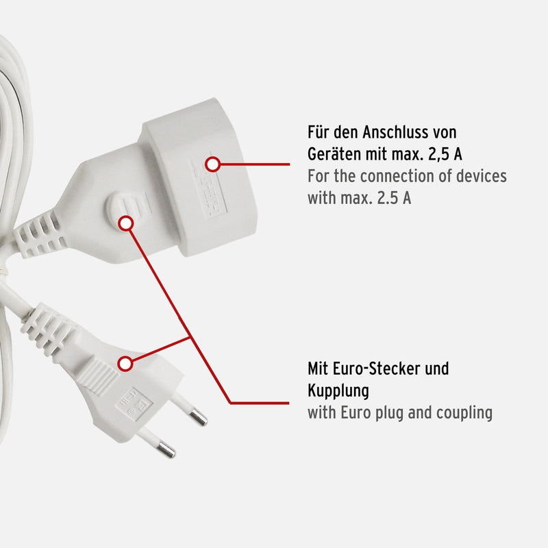 Brennenstuhl plastic extension cable (extension cable for indoor use, 5m cable, with Euro plug and coupling) white white single