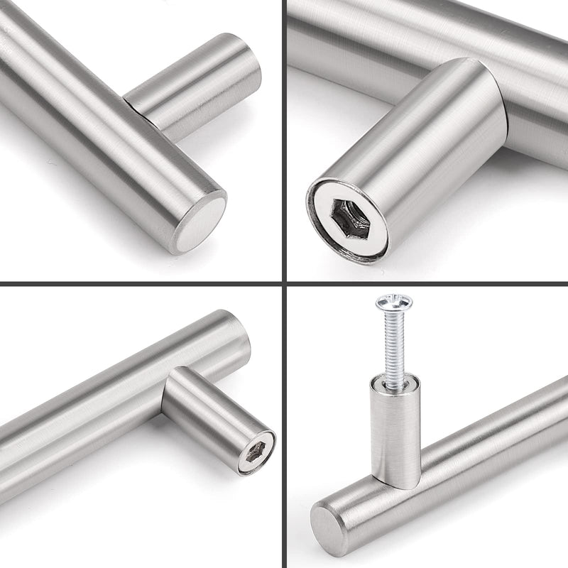 Probrico 25 Pack 2.5 Inch Kitchen Cabinet Handles, Brushed Nickel Cabinet Pulls Euro T Bar Dresser Pulls, Stainless Steel Kitchen Cabinet Hardware Drawer Handles, 4 Inch Length hole center 2-1/2"