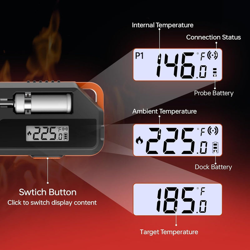 Smart Meat Thermometer Digital Instant Read Wireless Cooking Thermometer for BBQ Oven Air Fryer, Gifts for Men, Kitchen Essentials Gadgets Grilling Accessories, Waterproof Food Thermometers S