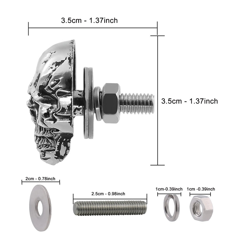 Skull License Plate Screw Fasteners Decorative Cool Funny License Plate Bolts License Plate Frame Kit 4 Pcs Aluminum Alloy Universal Fit Most Cars Truck Motorcycle Vehicle Silver