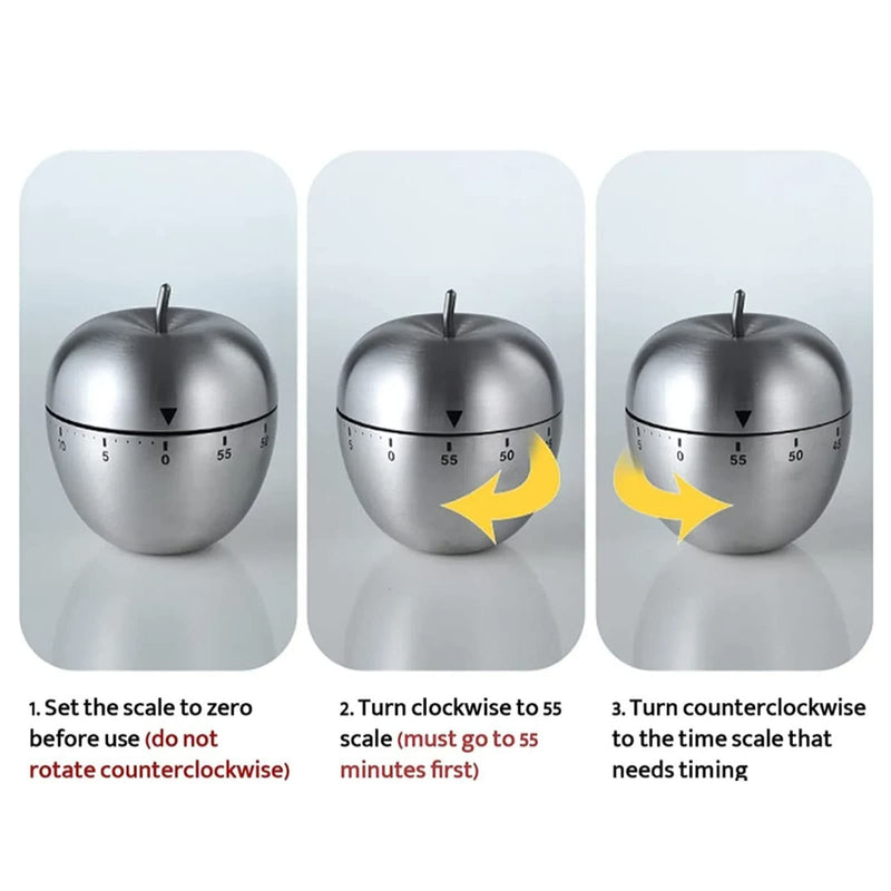 2Pcs Kitchen Timer, Egg Fruit Shape Stainless Steel Waterproof Mechanical Kitchen Timer Visual Countdow Cooking Timer, 70 Decibels Alarm