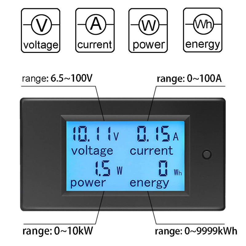 KETOTEK Voltmeter Ammeter Electricity Meter Power Meter DC 6.5~100V with 100A Shunt, Volt Ampere Watt Energy Display DC Current Voltage Meter Meter, Wattmeter Energy Meter for Solar Car 100A Multimeter+100A Shunt