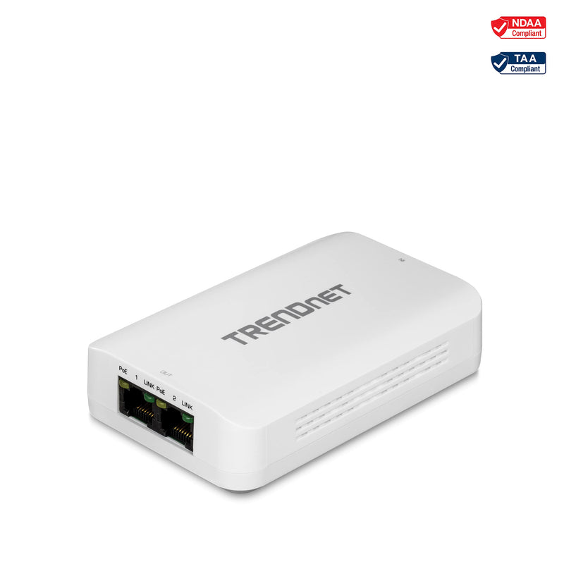 TRENDnet 2-Port Gigabit PoE++ Extender, TPE-BE200, NDAA & TAA Compliant, Extends up to 200m (656 ft), Daisy Chain 4 Units for up to 500m (1640 ft), Supports 15.4W, 30W, and 60W Devices, Black